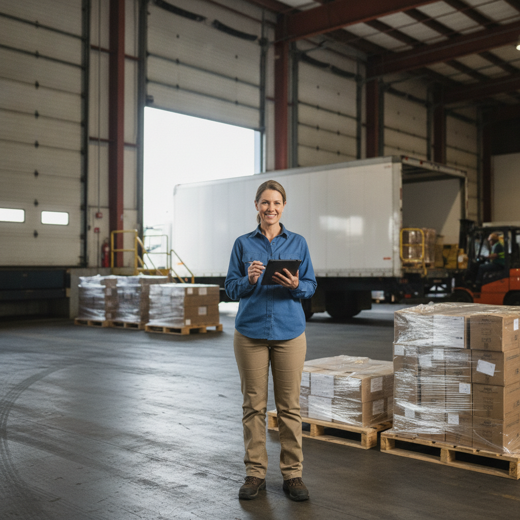 Distribution manager standing in a warehouse loading dock